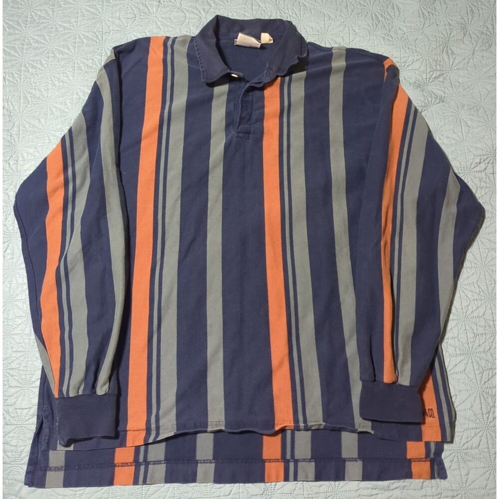 Levi Strauss Vtg 90's Long Sleeve Striped Twill Collared Pullover Polo Mens XL